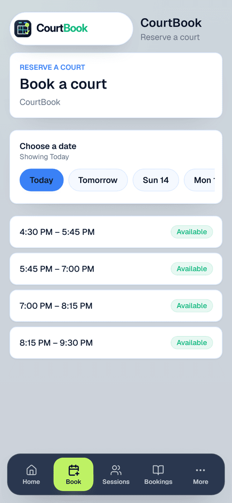 CourtBook mobile screenshot